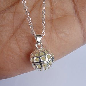 Silver Plated Pendant & Round Basket Weave Cage